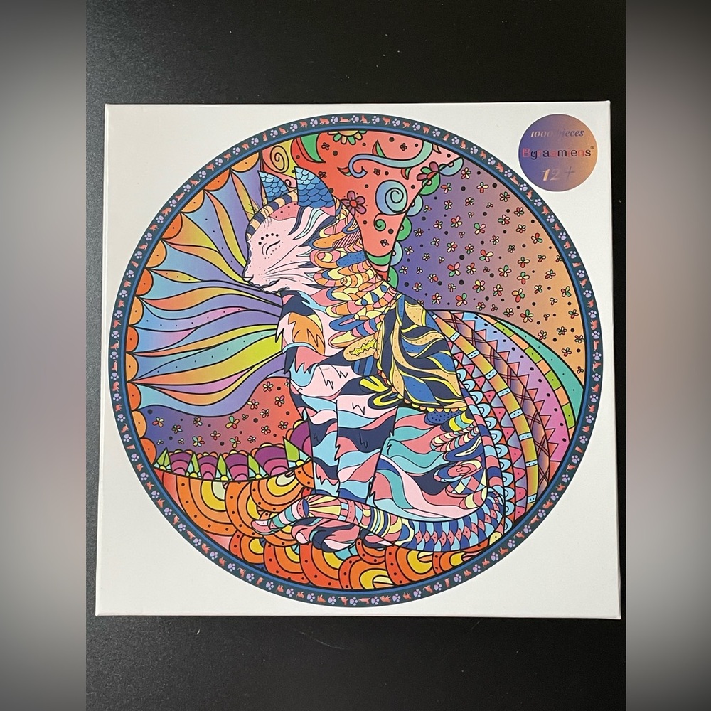 COMPLETE 1000 piece Colorful Kitty Cat Mandala Puzzle